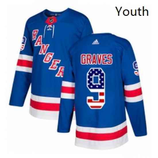 Youth Adidas New York Rangers 9 Adam Graves Authentic Royal Blue USA Flag Fashion NHL Jersey